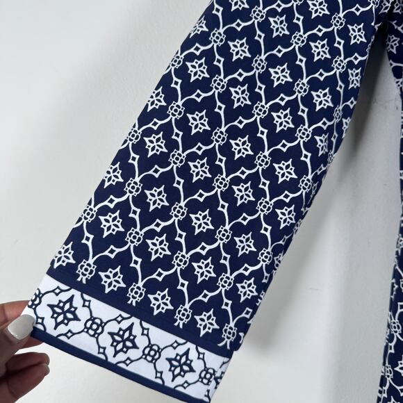 Talbots Dress Womens Medium Blue White Geometric Faux Wrap Work Office Business - Picture 8 of 12
